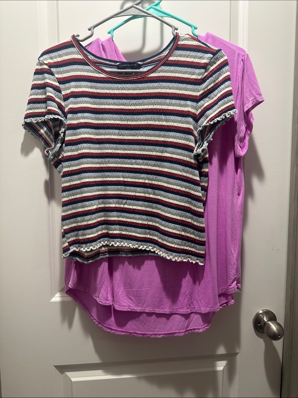American Eagle Outfitters Striped Short Sleeve Tee with Lavender Tee Layer